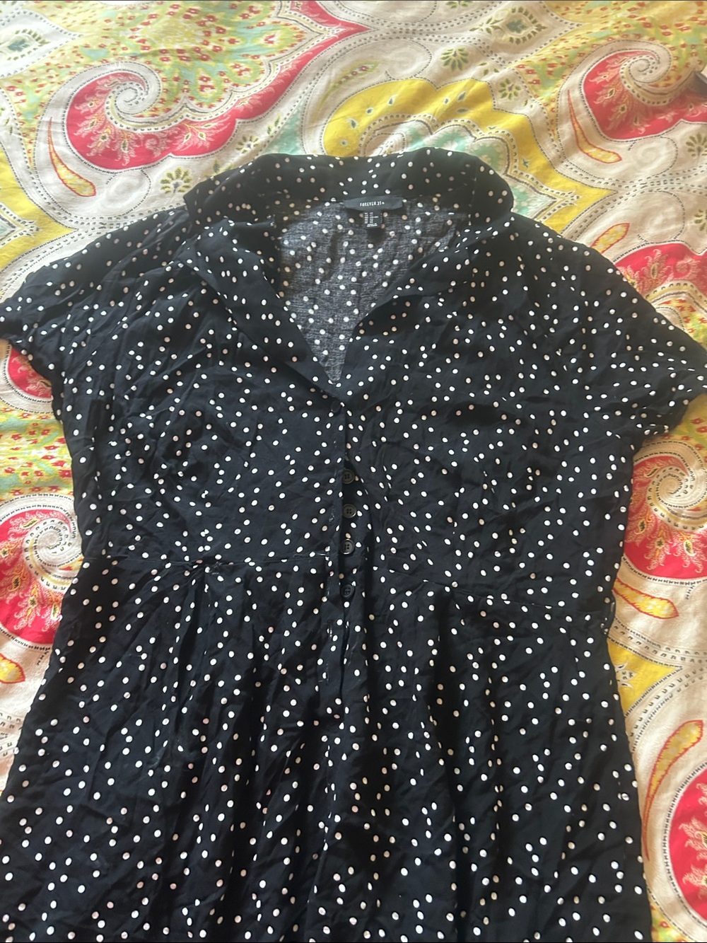 Forever 21 Polka Dot Button-Front Women’s romper- Black